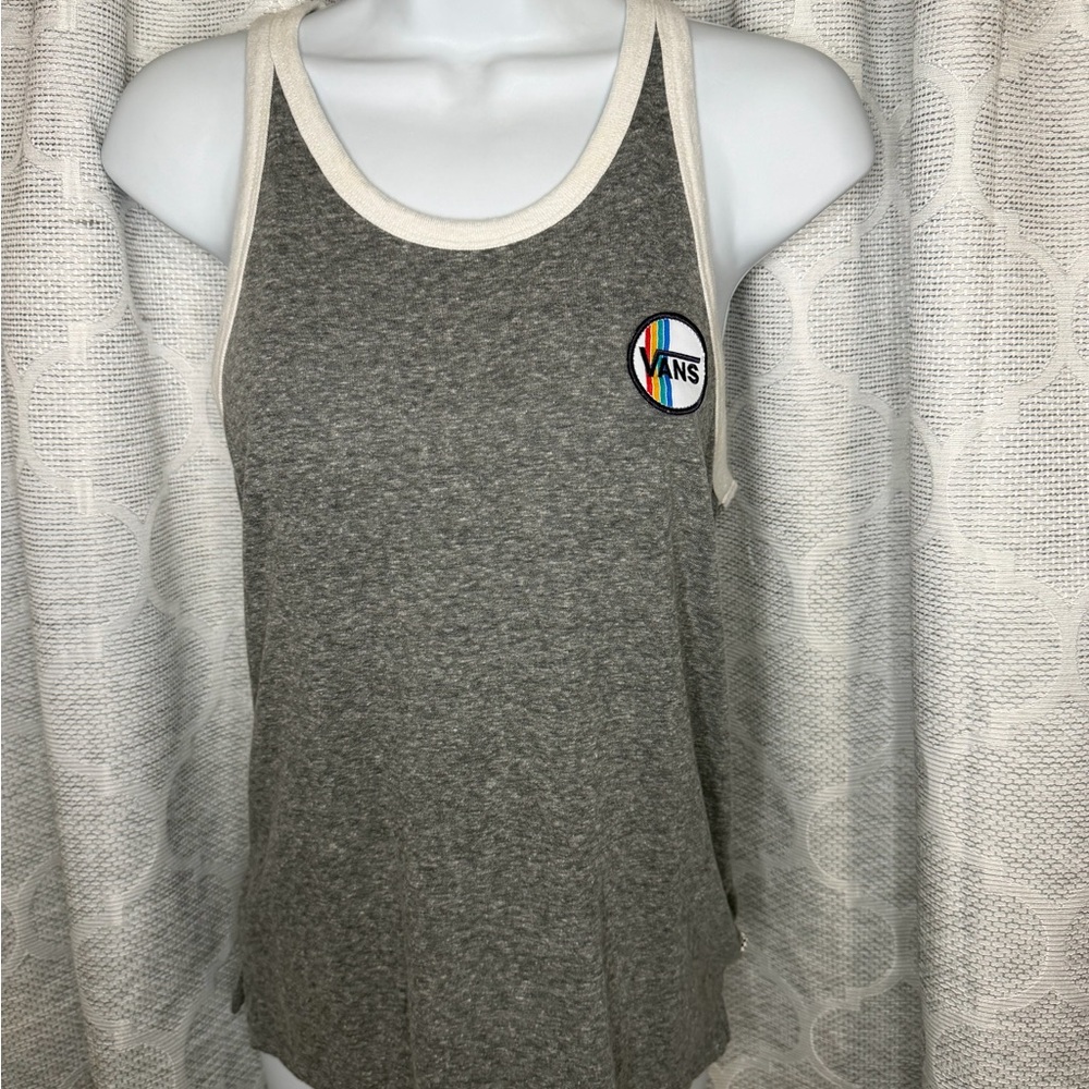 Vans Gray Racerback Tank Top Women’s Small Logo Patch Casual